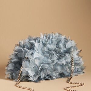 The Frankie Light Blue Floral Feather Chain Clutch